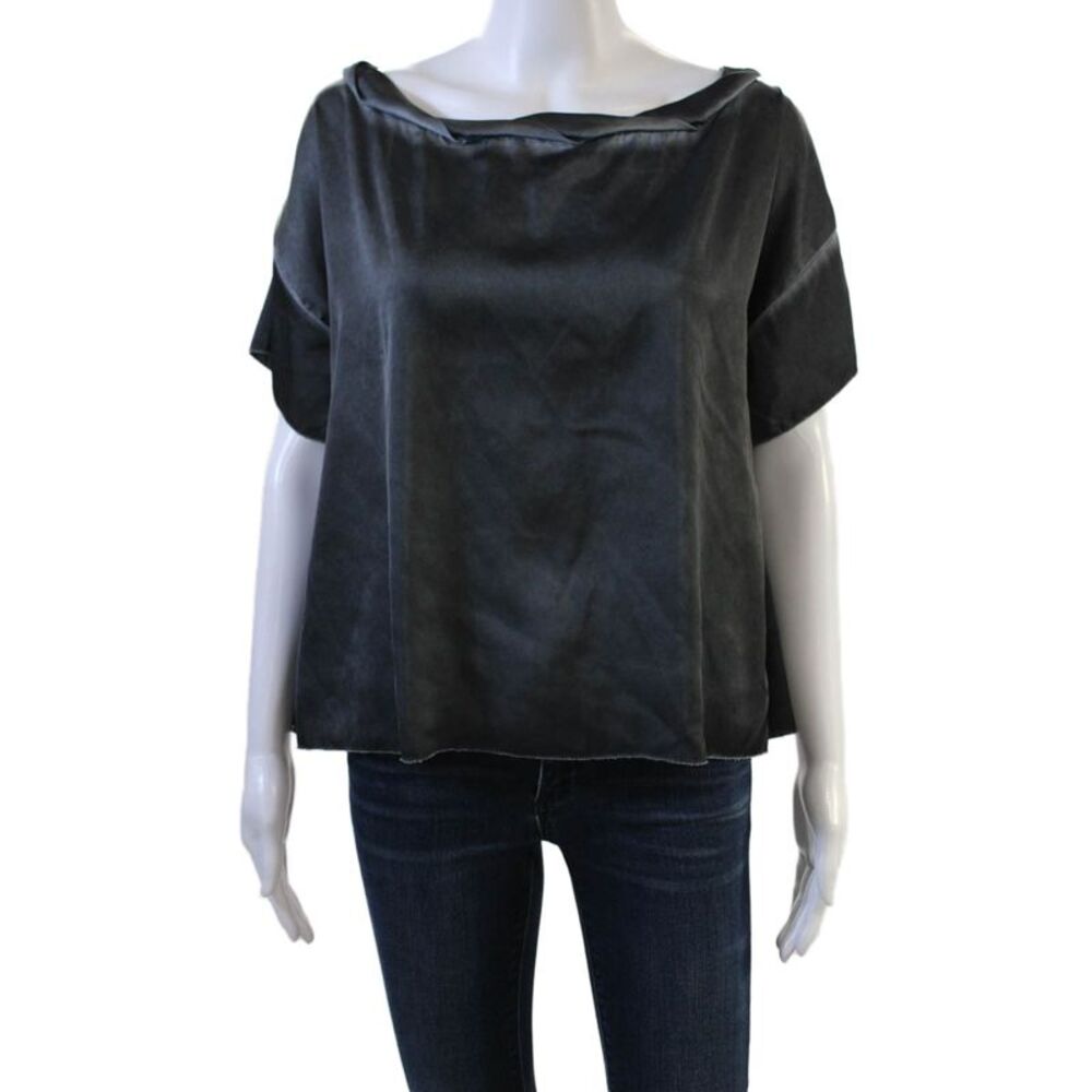 Roi Womens Basic Dark Gray Short Sleeve Blouse 95% Polyester Size S